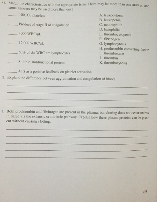 Solved 1. Match the characteristics with the appropriate | Chegg.com