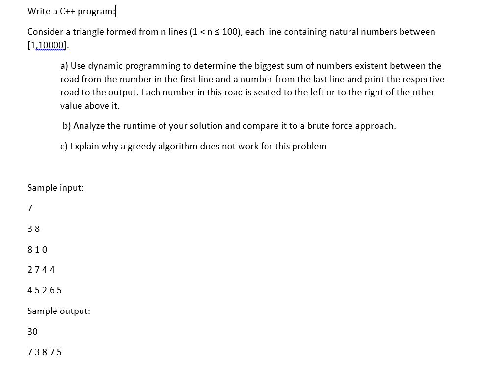 Write a C++ program: Consider a triangle formed from | Chegg.com