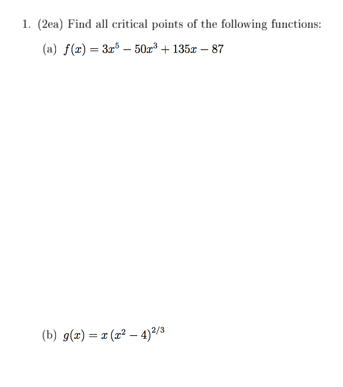 Solved Find all critical points of the following | Chegg.com