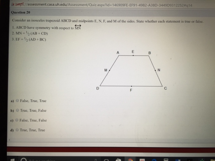 Solved Consider An Isosceles Trapezoid ABCD And Midpoints | Chegg.com