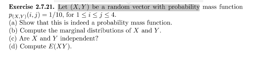 Solved Exercise 2.7.21. Let (X,Y) be a random vector with | Chegg.com