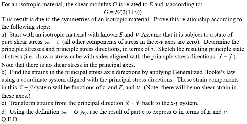 Solved For an isotropic material, the shear modulus G is | Chegg.com
