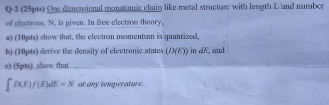 Solved One dimensional monatomic chain like metal structure | Chegg.com