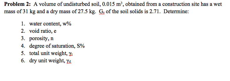 density of undisturbed soil sample