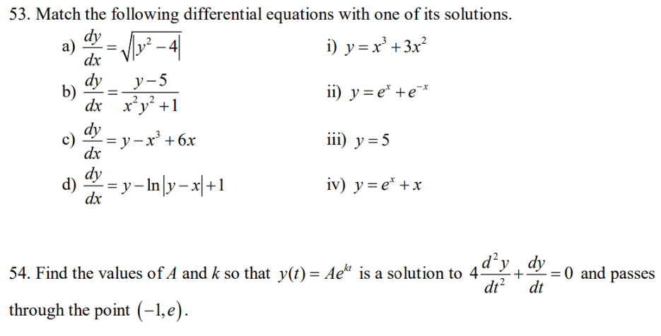 Solved 53. Match the following differential equations with | Chegg.com