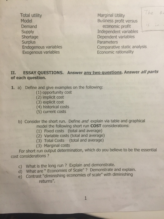 Solved Define And Give Examples On The Following Consider Chegg