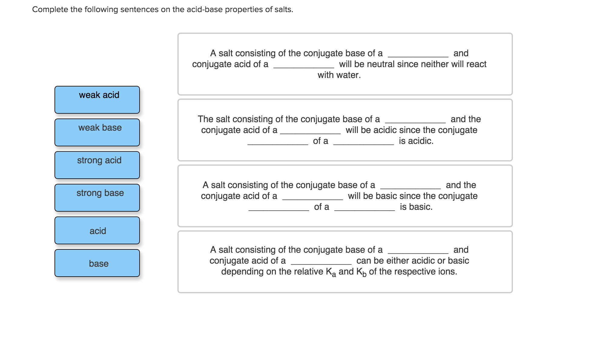 Solved Complete the following sentences on the acidbase