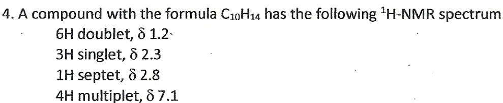Solved A compound with the formula C10H14 has the following | Chegg.com