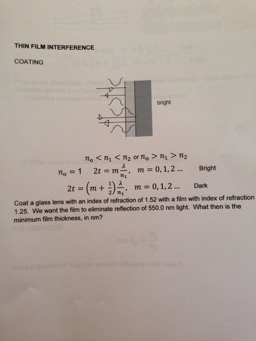 Solved Thin film interference COATING n_o