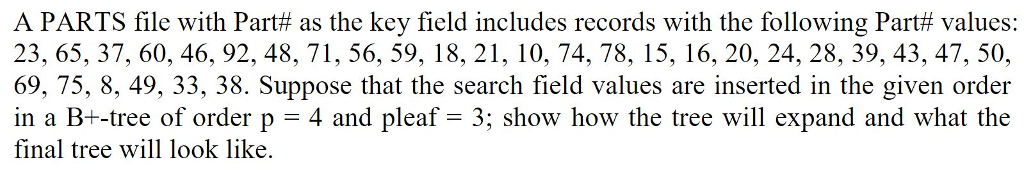 Solved A PARTS file with Part# as the key field includes | Chegg.com