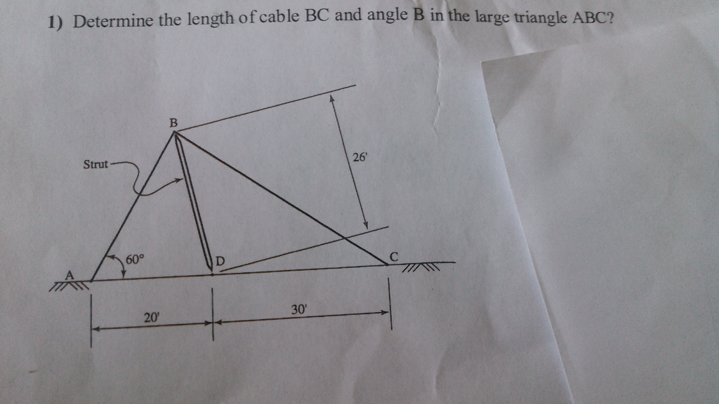 Solved Determine The Length Of Cable BC And Angle B In The | Chegg.com