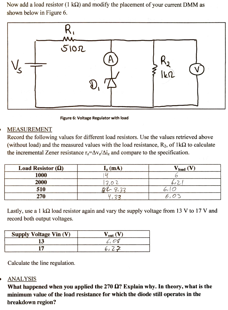 zener diode as voltage regulator experiment observation table