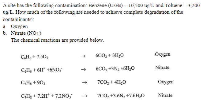 Solved A site has the following contamination. Benzene | Chegg.com