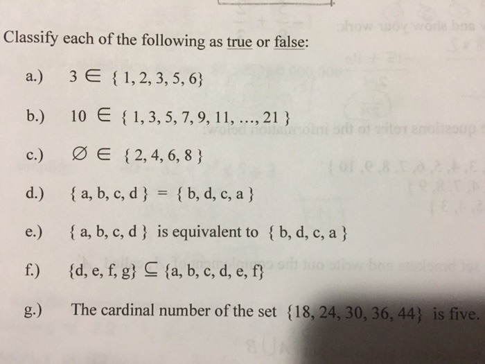 Solved Classify Each Of The Following As True Or False 3 Chegg