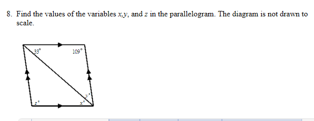 Solved Find the values of the variables x, y, and z in the | Chegg.com