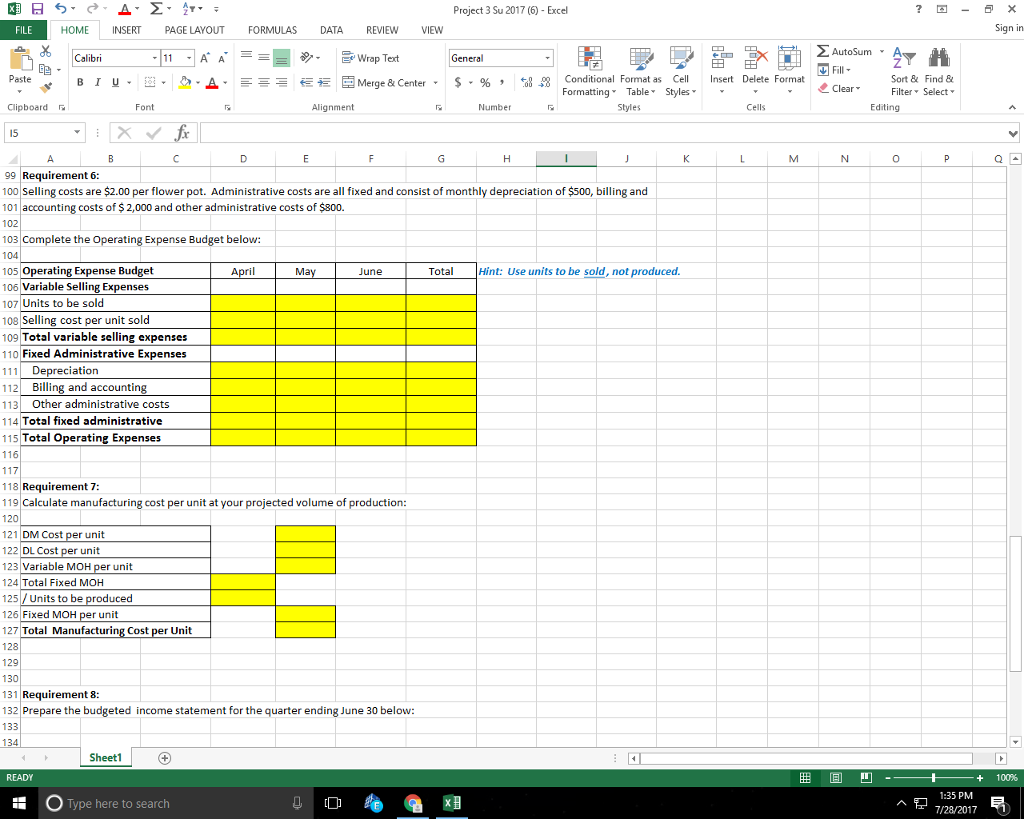 Project 3 Su 2017 (6) Excel FILE HOME INSERT PAGE | Chegg.com