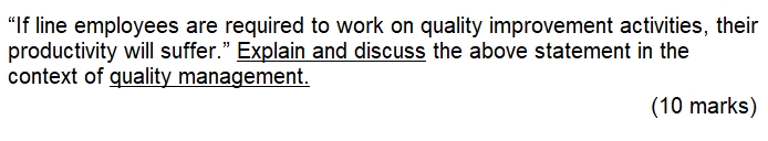 Solved "If line employees are required to work on quality | Chegg.com