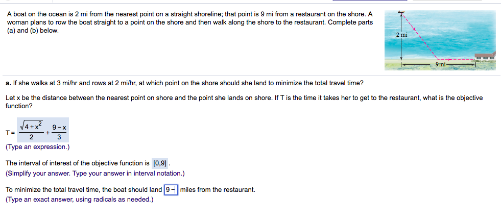 Solved A boat on the ocean is 2 mi from the nearest point on | Chegg.com