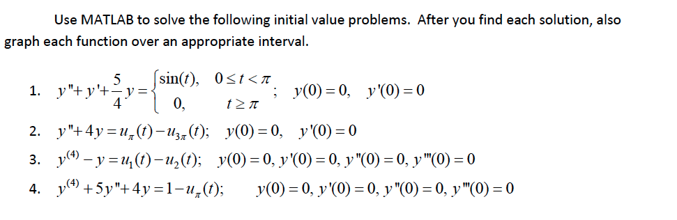 Solved Use MATLAB To Solve The Following Initial Value | Chegg.com