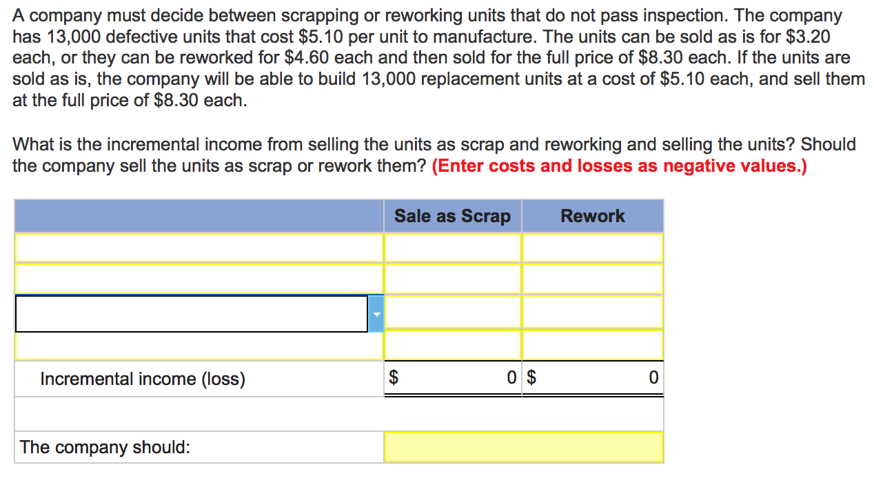 Solved A Company Must Decide Between Scrapping Or Reworking | Chegg.com