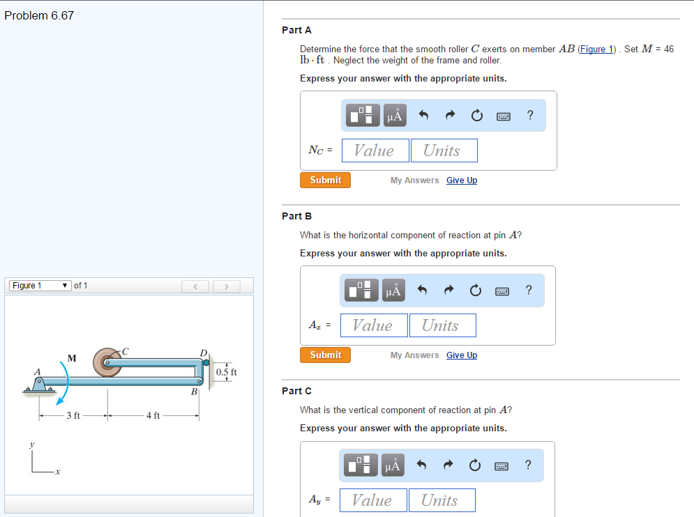 Solved Determine the force that the smooth roller C exerts | Chegg.com