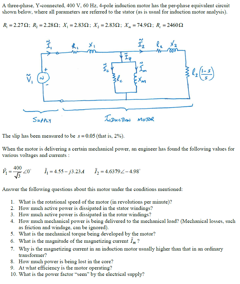 Solved A threephase, Yconnected, 400 V, 60 Hz, 4pole