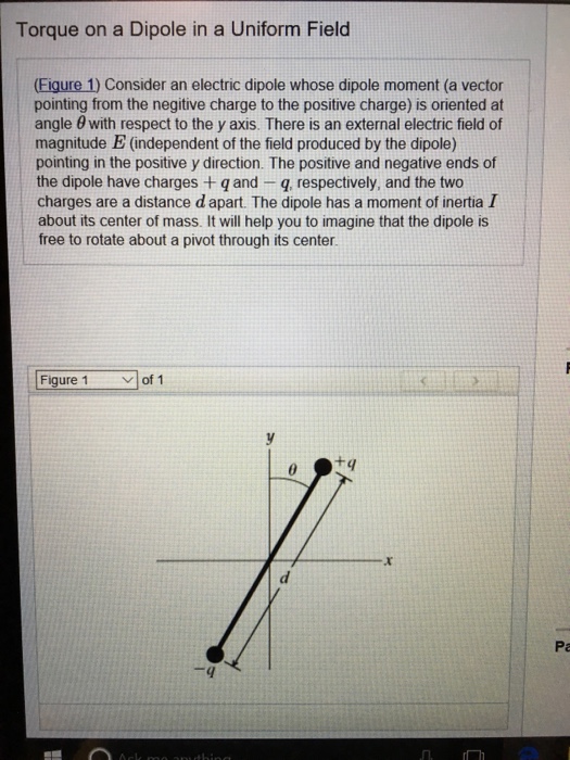 Solved Torque on a Dipole in a Uniform Field (Eigure 1) | Chegg.com