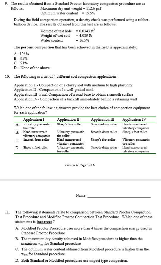 Solved 9. The results obtained from a Standard Proctor | Chegg.com