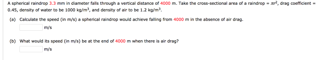 calculate the velocity a spherical raindrop