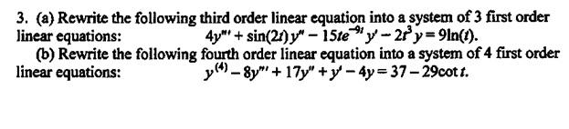 Solved Rewrite the following third order linear equation | Chegg.com