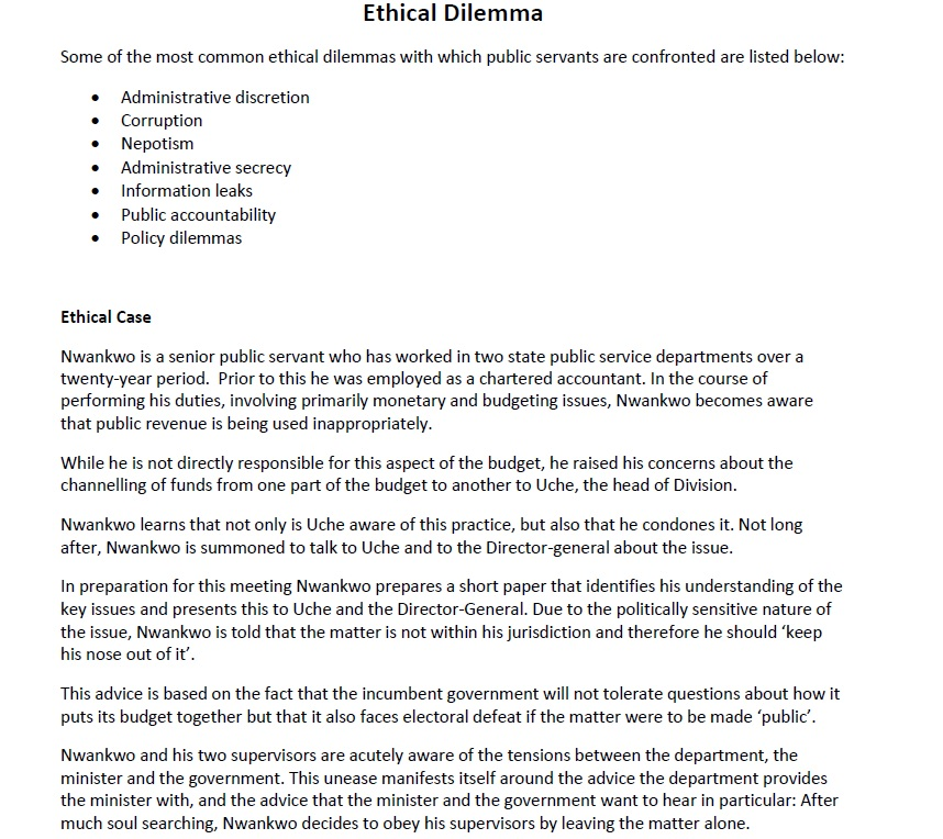 Solved Ethical Dilemma The following is an ethical