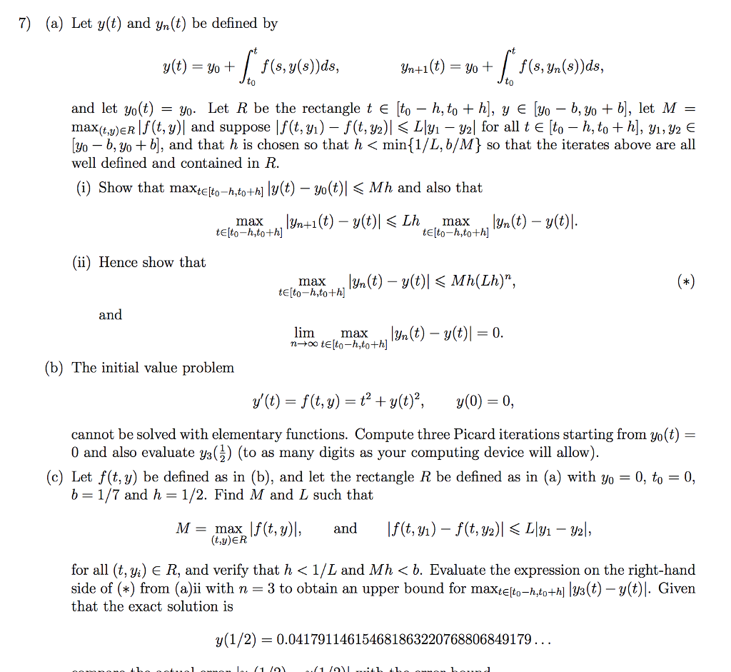 Solved 7) (a) Let y(t) and yn(t) be defined by y(t) = Yo + | | Chegg.com