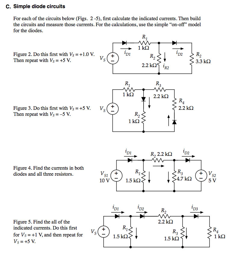 Solved C. Simple diode circuits For each of the circuits | Chegg.com