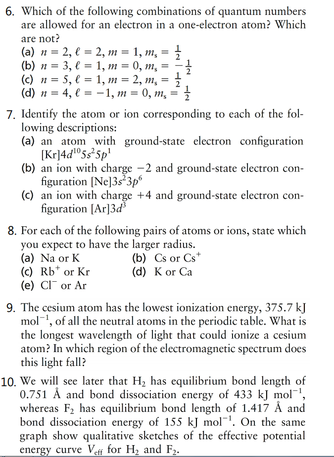 Solved Which of the following combinations of quantum | Chegg.com