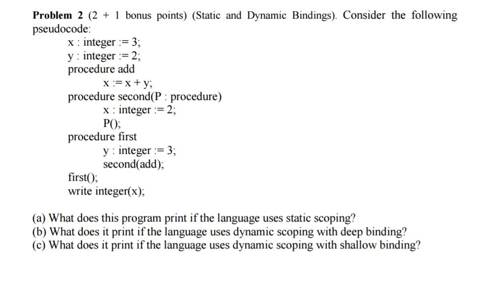 Solved (Static And Dynamic Bindings). Consider The Following | Chegg.com