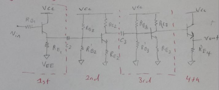 Design a theoretical transistor amplifier with Circuit Diagram