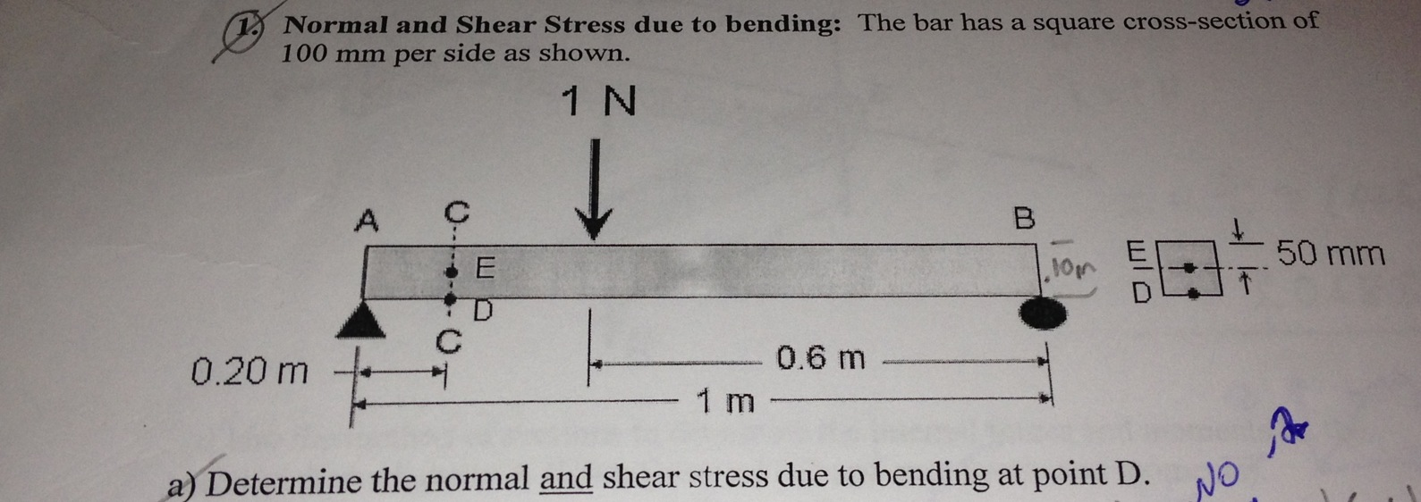 Solved a) determine the normal and shear stress due to | Chegg.com