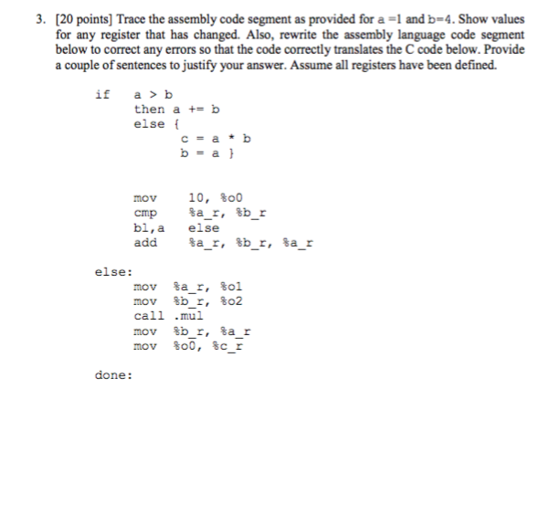 Solved Trace the assembly code segment as provided for a =1 | Chegg.com