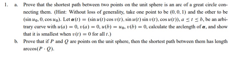 Solved 1. Prove that the shortest path between two points on | Chegg.com