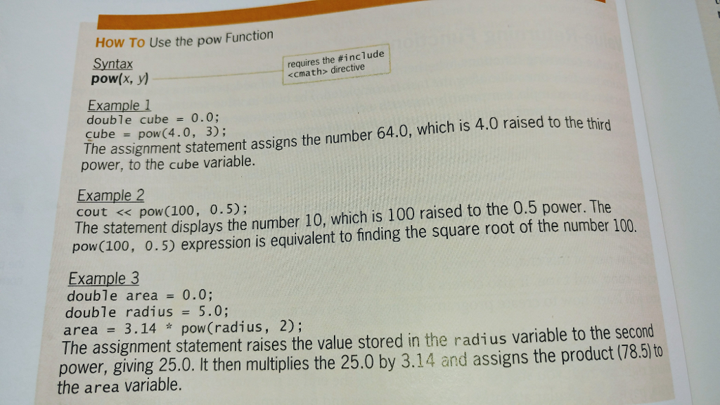 Use the pow Function Syntax pow(x, y) requires the | Chegg.com