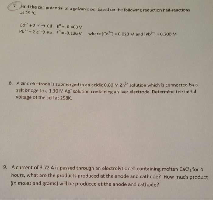 Solved Find the cell potential of a galvanic cell based on | Chegg.com