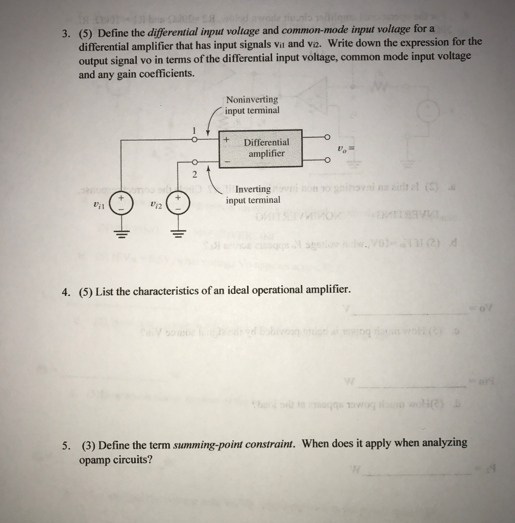 Solved Define the differential input voltage and commonmode