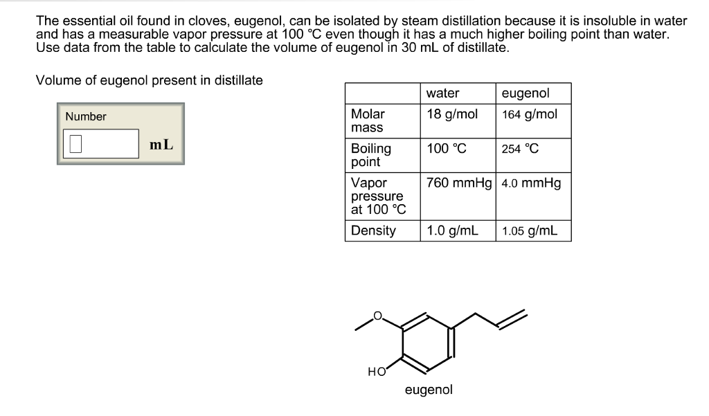 Solved The essential oil found in cloves, eugenol, can be