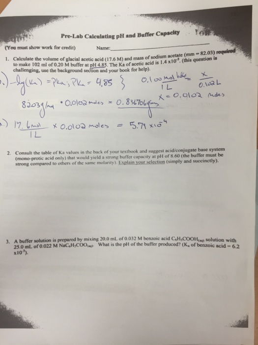 Solved PreLab calculating pH and Buffer Capacity You must