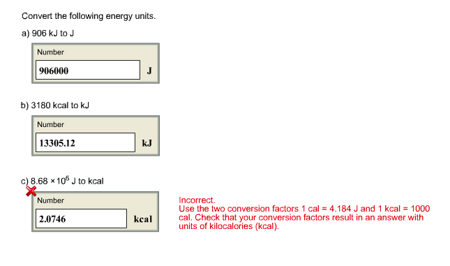 Solved Convert the following energy units a 906 kJ to J Chegg