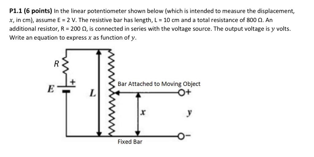 Solved P1.1 (6 points) In the linear potentiometer shown