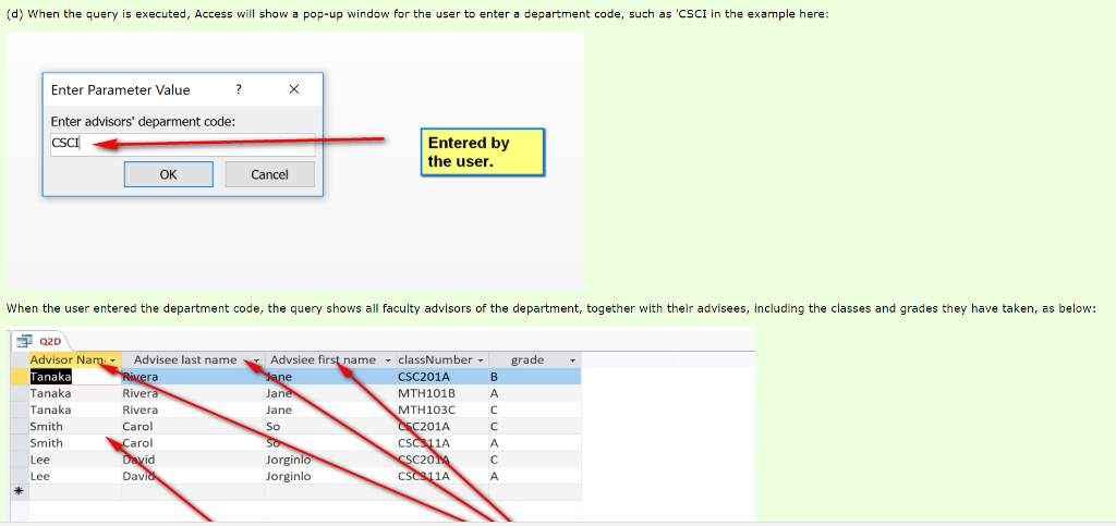 Solved (d) When the query is executed, Access will show a | Chegg.com image.