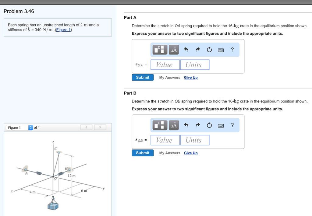 Solved Each spring has an unstretched length of 2 m and a | Chegg.com