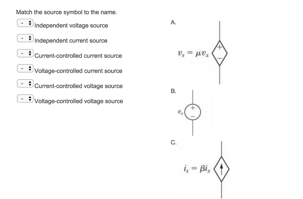 Solved Match the source symbol to the name. A. Independent | Chegg.com