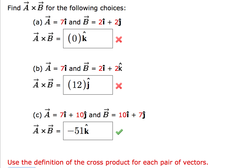 Solved Find vector A times vector B for the following | Chegg.com